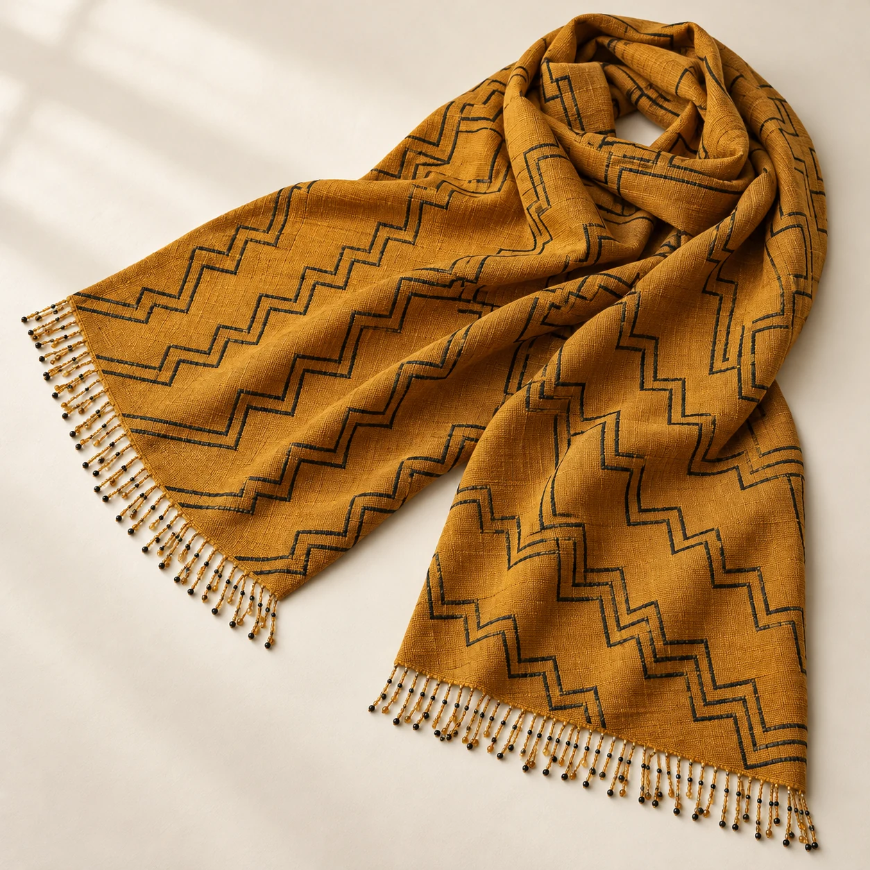 Ochre Path Shawl in Ochre / Black