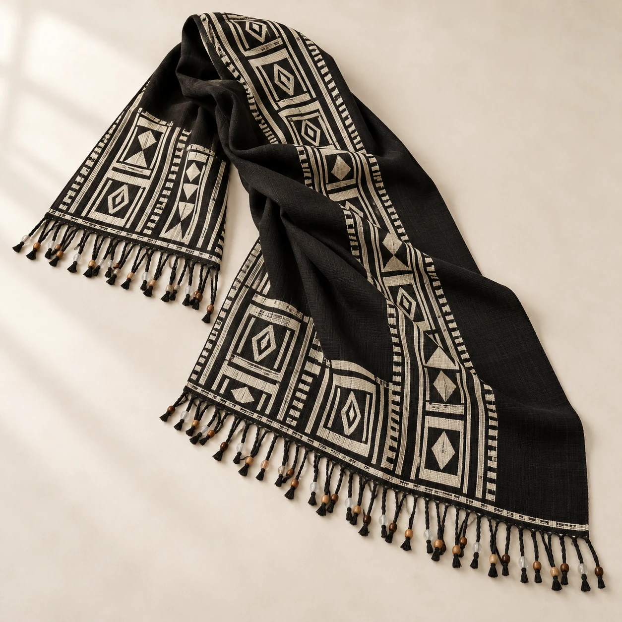 Onyx Frame Shawl in Black / Ivory